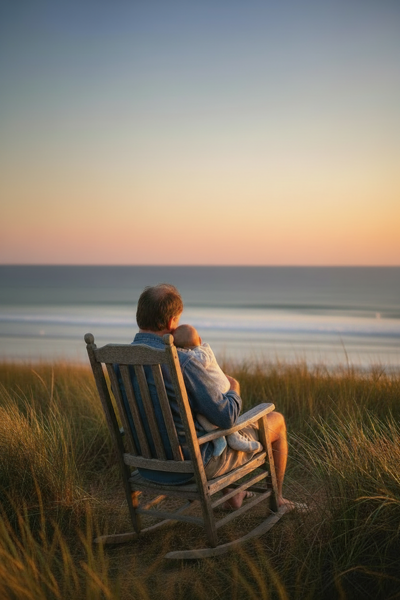 Grandpa Rocking Baby at Montauk Sunset
