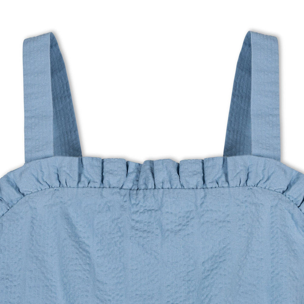 Hope and Henry - Organic Blue Ruffle Edge Seersucker Dress