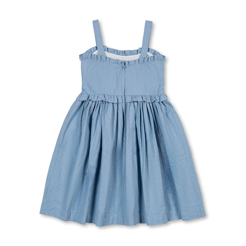 Hope and Henry - Organic Blue Ruffle Edge Seersucker Dress
