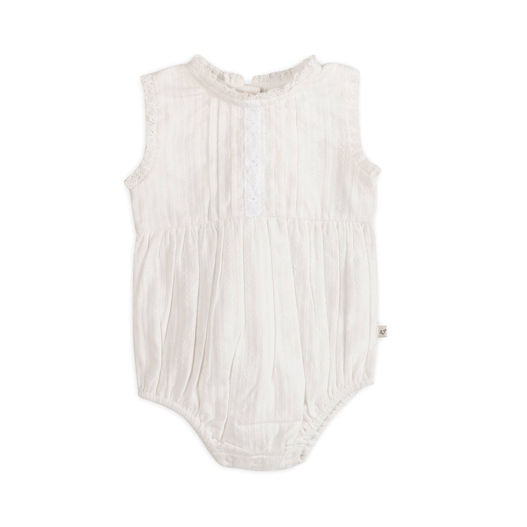 Viverano Organics - Organic Darie Striped Dobby White Baby Romper + Headband