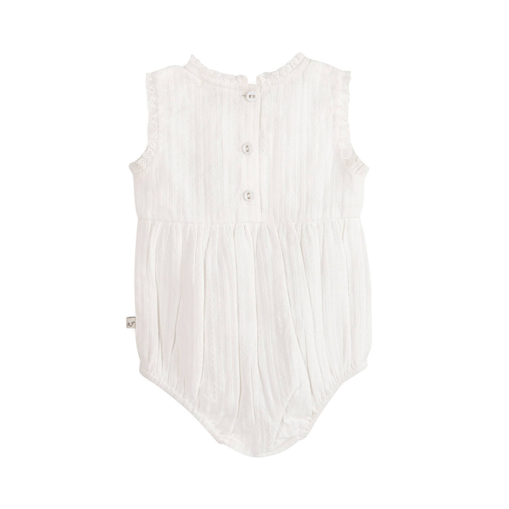 Viverano Organics - Organic Darie Striped Dobby White Baby Romper + Headband